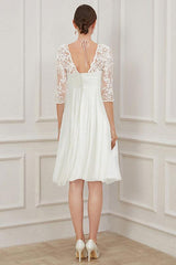 Ivory Short Wedding Dress Knee Length Chic V-Neck Half Sleeves A-line Chiffon Bridal Gowns-Dbrbridal