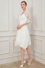 Ivory Short Wedding Dress Knee Length Chic V-Neck Half Sleeves A-line Chiffon Bridal Gowns-Dbrbridal