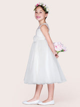 Ivory Tulle Jewel Neck Sleeveless A-Line Beaded Kids Social Party Dresses-Dbrbridal