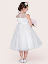 Ivory Tulle Jewel Neck Sleeveless A-Line Beaded Kids Social Party Dresses-Dbrbridal