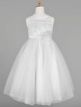 Ivory Tulle Jewel Neck Sleeveless A-Line Beaded Kids Social Party Dresses-Dbrbridal