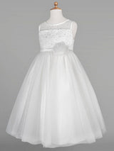 Ivory Tulle Jewel Neck Sleeveless A-Line Beaded Kids Social Party Dresses-Dbrbridal