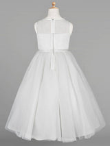 Ivory Tulle Jewel Neck Sleeveless A-Line Beaded Kids Social Party Dresses-Dbrbridal