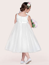 Ivory Tulle Jewel Neck Sleeveless A-Line Kids Party Dresses-Dbrbridal
