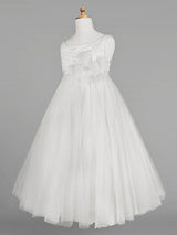 Ivory Tulle Jewel Neck Sleeveless A-Line Kids Party Dresses-Dbrbridal