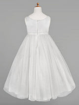 Ivory Tulle Jewel Neck Sleeveless A-Line Kids Party Dresses-Dbrbridal