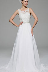 Ivory Wedding Dress Illusion Rhinestone Lace Satin Wedding Gown-Dbrbridal