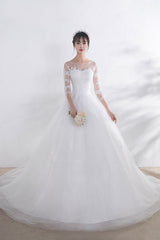 Ivory Wedding Dress Lace Applique Illusion Sweetheart Sexy Backless Half Sleeve A-line Chapel Train Bridal Dress-Dbrbridal