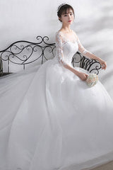 Ivory Wedding Dress Lace Applique Illusion Sweetheart Sexy Backless Half Sleeve A-line Chapel Train Bridal Dress-Dbrbridal