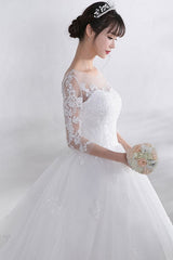 Ivory Wedding Dress Lace Applique Illusion Sweetheart Sexy Backless Half Sleeve A-line Chapel Train Bridal Dress-Dbrbridal