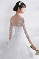 Ivory Wedding Dress Lace Applique Illusion Sweetheart Sexy Backless Half Sleeve A-line Chapel Train Bridal Dress-Dbrbridal