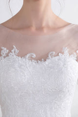 Ivory Wedding Dress Lace Applique Illusion Sweetheart Sexy Backless Half Sleeve A-line Chapel Train Bridal Dress-Dbrbridal