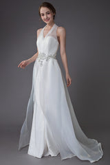 Ivory Wedding Jumpsuits Halter Chic V-Neck Rhinestones Sexy Backless Culottes Bridal Dress Exclusive-Dbrbridal