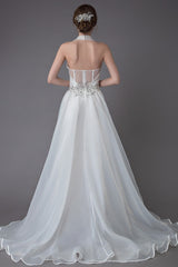 Ivory Wedding Jumpsuits Halter Chic V-Neck Rhinestones Sexy Backless Culottes Bridal Dress Exclusive-Dbrbridal