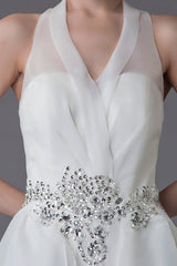 Ivory Wedding Jumpsuits Halter Chic V-Neck Rhinestones Sexy Backless Culottes Bridal Dress Exclusive-Dbrbridal