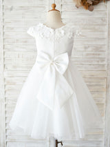 Jewel Neck Beaded Kids Back Bow Beaded Social Party Dresses-Dbrbridal