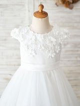 Jewel Neck Beaded Kids Back Bow Beaded Social Party Dresses-Dbrbridal