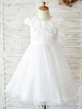 Jewel Neck Beaded Kids Back Bow Beaded Social Party Dresses-Dbrbridal