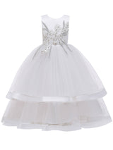 Jewel Neck Cotton Sleeveless Ankle Length Princess Beaded Formal Kids Pageant flower girl dresses-Dbrbridal