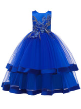 Jewel Neck Cotton Sleeveless Ankle Length Princess Beaded Formal Kids Pageant flower girl dresses-Dbrbridal