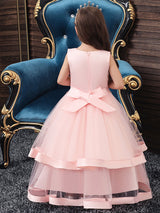 Jewel Neck Cotton Sleeveless Ankle Length Princess Beaded Formal Kids Pageant flower girl dresses-Dbrbridal