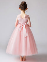 Jewel Neck Half Sleeves Bows Kids Party Dresses-Dbrbridal