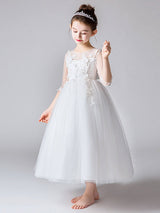Jewel Neck Half Sleeves Bows Kids Party Dresses-Dbrbridal