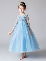 Jewel Neck Half Sleeves Bows Kids Party Dresses-Dbrbridal
