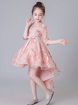 Jewel Neck Half Sleeves Embroidered Kids Social Party Dresses-Dbrbridal