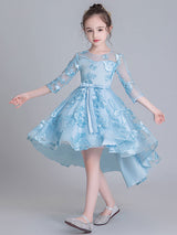 Jewel Neck Half Sleeves Embroidered Kids Social Party Dresses-Dbrbridal