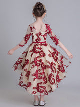 Jewel Neck Half Sleeves Embroidered Kids Social Party Dresses-Dbrbridal