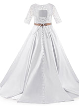 Jewel Neck Half Sleeves Studded Kids Formal Party Dresses-Dbrbridal