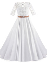 Jewel Neck Half Sleeves Studded Kids Formal Party Dresses-Dbrbridal