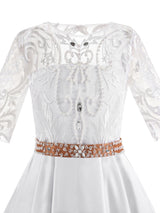 Jewel Neck Half Sleeves Studded Kids Formal Party Dresses-Dbrbridal