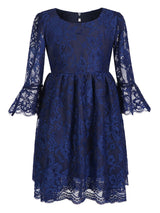 Jewel Neck Lace Long Sleeves Short A-Line Lace Kids Social Party Dresses-Dbrbridal