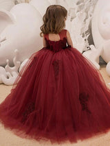 Jewel Neck Lace Sleeveless Ankle Length Ball Gown Applique Kids Pageant flower girl dresses-Dbrbridal