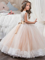 Jewel Neck Lace Sleeveless Ankle Length Ball Gown Studded Kids Pageant flower girl dresses-Dbrbridal