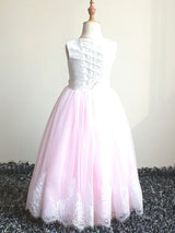 Jewel Neck Lace Sleeveless Ankle-Length Princess Bows Kids Social Pageant Dresses-Dbrbridal
