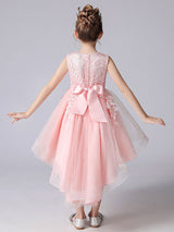 Jewel Neck Lace Sleeveless Short A-Line Bows Red Kids Social Party Dresses-Dbrbridal
