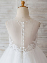 Jewel Neck Lace Sleeveless Short Princess Beaded Kids Social Party Dresses-Dbrbridal