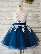 Jewel Neck Lace Sleeveless Short Princess Sash Kids Party Dresses-Dbrbridal
