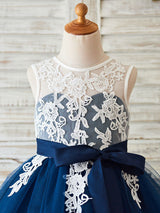 Jewel Neck Lace Sleeveless Short Princess Sash Kids Party Dresses-Dbrbridal