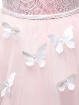 Jewel Neck Long Sleeves Butterfly Formal Kids Princess flower girl dress-Dbrbridal