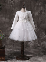Jewel Neck Long Sleeves Flowers Formal Kids Pageant flower girl dresses-Dbrbridal