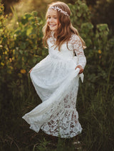 Jewel Neck Long Sleeves Lace Kids Social Party Dresses-Dbrbridal