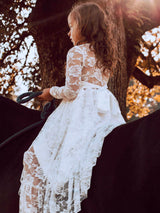 Jewel Neck Long Sleeves Lace Kids Social Party Dresses-Dbrbridal