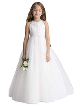Jewel Neck Organza Sleeveless Ankle Length Princess Pleated Kids Party Dresses-Dbrbridal