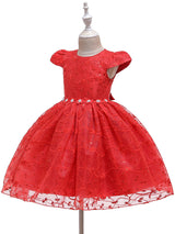 Jewel Neck Polyester Cotton Short Sleeves Short Princess Flowers Kids Social Party Dresses-Dbrbridal