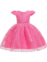 Jewel Neck Polyester Cotton Short Sleeves Short Princess Flowers Kids Social Party Dresses-Dbrbridal