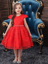 Jewel Neck Polyester Cotton Short Sleeves Short Princess Flowers Kids Social Party Dresses-Dbrbridal